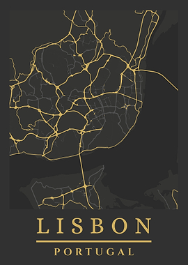 Lisbon, Portugal City Map Art