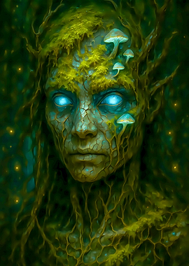 Mystical Forest Spirit with Glowing Eyes