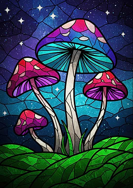 Stained Glass Mushroom Fantasy