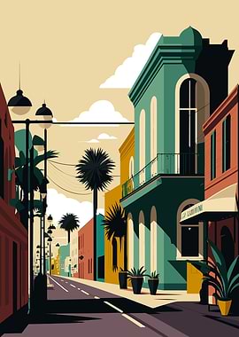 Colorful City Street Illustration