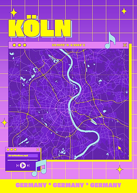 Cologne Map Retro Aesthetic