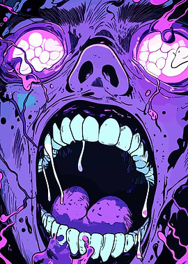 Purple Zombie Screaming Face Close-Up