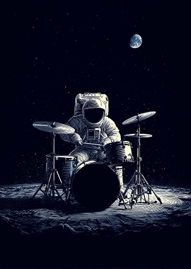 Astronaut Drummer on the Moon