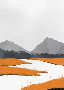 Minimalist Mountain Landscape with River