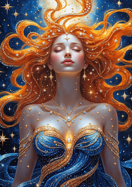 Celestial Woman with Flowing Hair