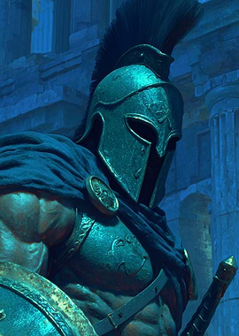 Spartan Warrior in Blue Light
