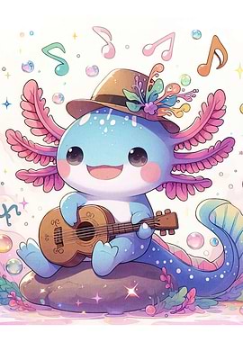 Cute Axolotl Playing Ukulele Illustration