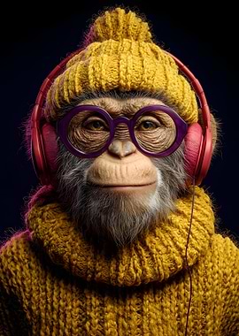 Monkey with Headphones and Glasses