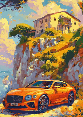 Orange Car by Cliffside Villa Painting