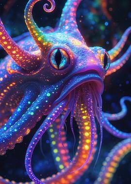 Bioluminescent Octopus — Neon Deep Sea Fantasy Digital Poster