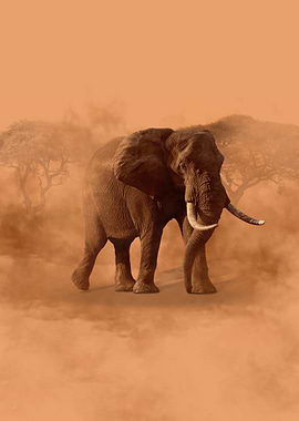 Elephant in dusty African landscape