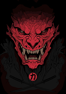 Red Oni Mask with Swords