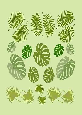 Tropical Leaves Pattern on Green Background