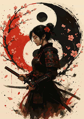 Samurai Woman with Yin Yang Symbol