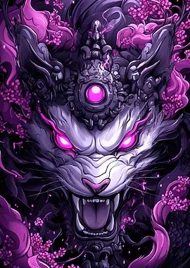 Cyberpunk Wolf Sakura Blossoms