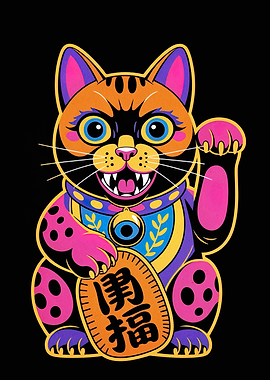 Colorful Maneki Neko Illustration