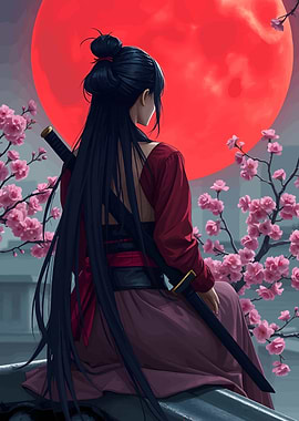 Samurai Girl with Cherry Blossoms