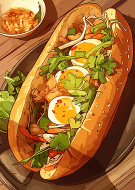 Banh Mi Sandwich Illustration