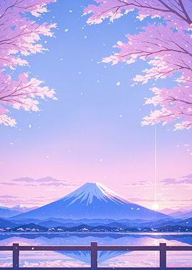Anime Mount Fuji Cherry Blossom Landscape Japan