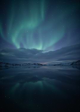 Aurora Borealis over Reflective Water