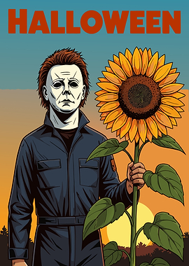 Michael Myers with Sunflower Halloween Art