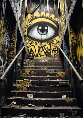Graffiti Eye on Urban Stairway