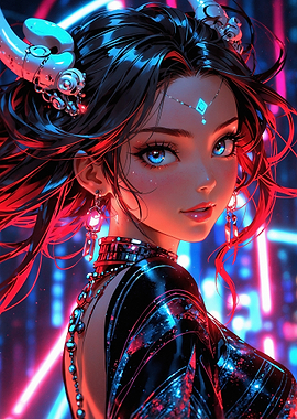 Cyberpunk Anime Girl with Neon Lights