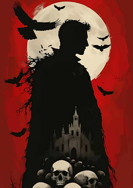 Dark Silhouette with Ravens and Skulls