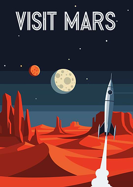 Visit Mars Retro Travel Poster