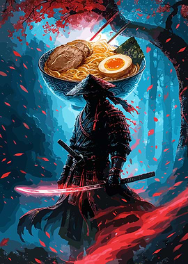 Samurai with Ramen Bowl