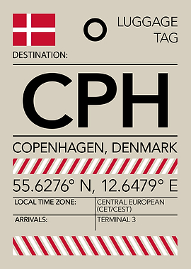 CPH Copenhagen, Denmark Airport Luggage Tag