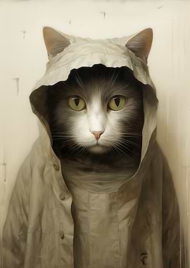 Cat in Raincoat Portrait