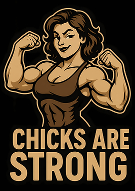 Chicks Are Strong Cartoon Illustration