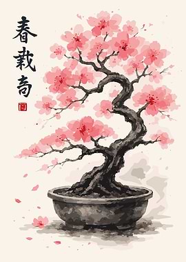 Bonsai Cherry Blossom Tree Painting