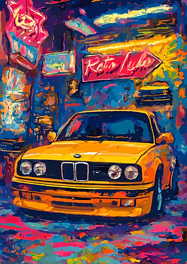 Yellow BMW E30 Retro Club Painting