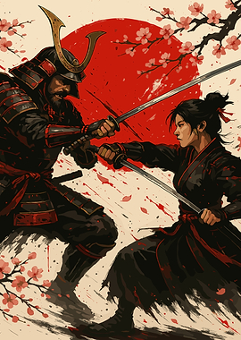 Samurai Duel Under Cherry Blossoms