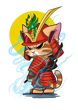 Samurai Cat with Dragon Helmet
