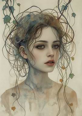 Ethereal Botanical Portrait of a Young Woman with Vines