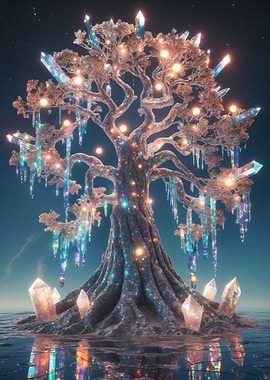 Ethereal Crystal Tree — Luminous Fantasy Digital Art