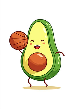 Avocado playing basketball cartoon illustration