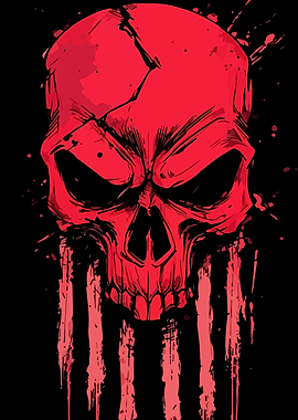 Red Skull with Stripes on Black