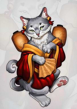 Cat in Robe with Fan