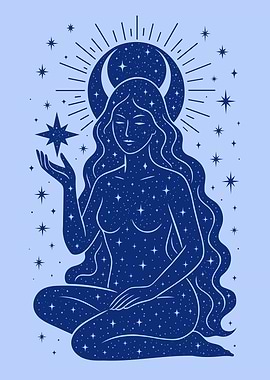 Seated Moon Goddess with Star and Crescent