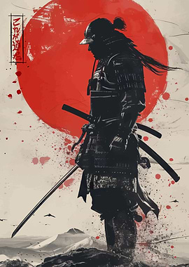 Samurai Warrior with Rising Sun Backdrop
