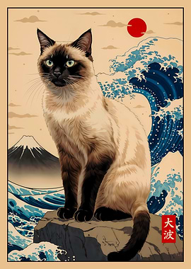Siamese Cat Ukiyo-e Style Art