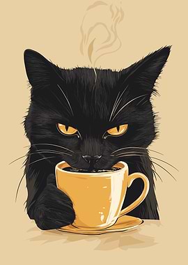 Black Cat drinking Coffee