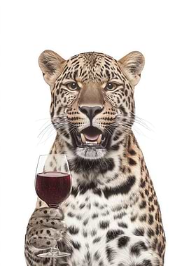Leopard with Wine Glass