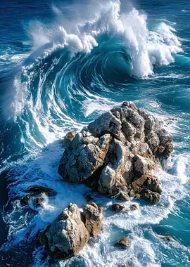 Ocean Wave Crashing on Rocks