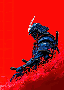 Blue Samurai in Red Field