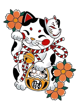 Maneki Neko with Daruma and Mask